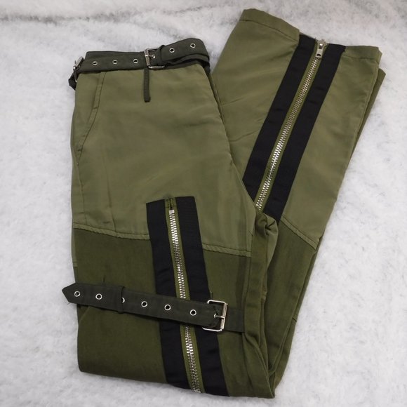 Hot & Delicious Buckle Zip Up Olive Green Cargo Pants, Size S - Picture 9 of 14